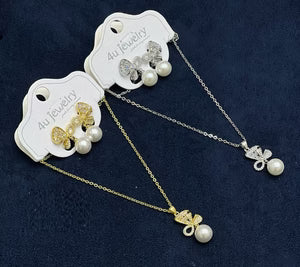 Leaf Clover & Pearl Jewelry Set